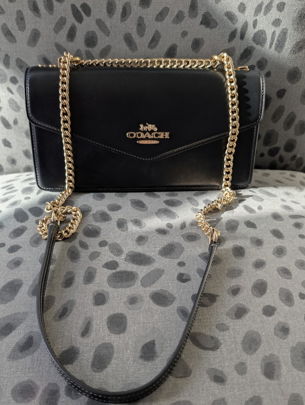 Coach Black Leather Chain-Handle Crossbody Bag with Gold Hardware
